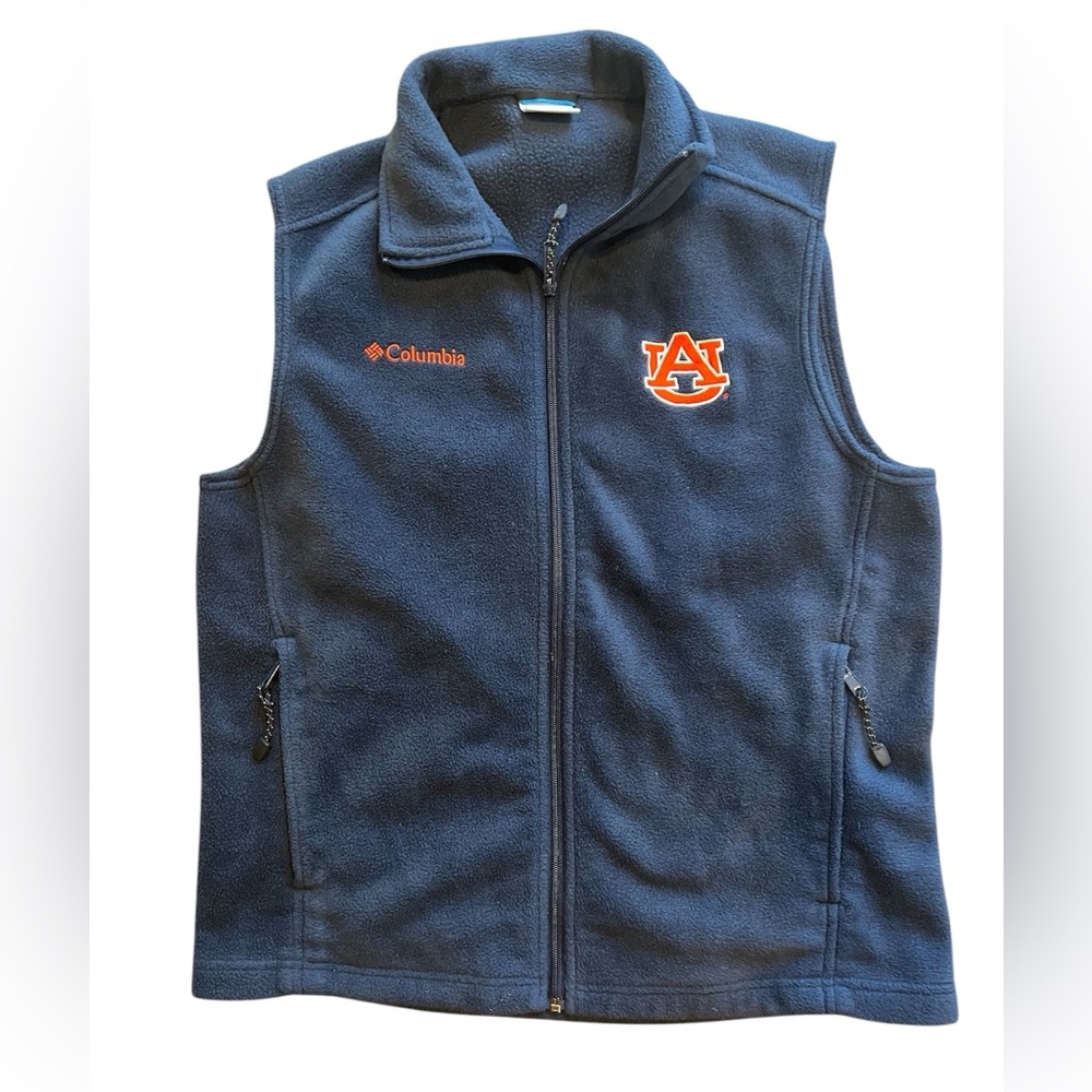 AUBURN Spellout Mens Embroidered  Logo‎ Blue Columbia Fleece Zip Vest Size Med